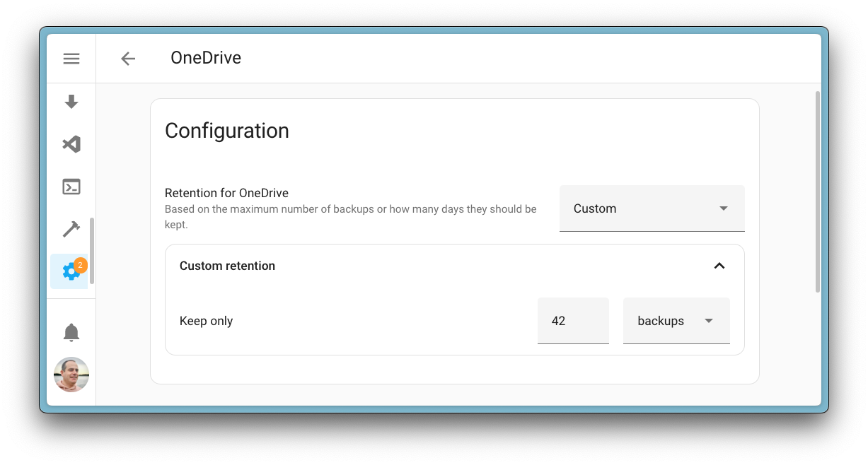 Paramètres de la politique de rétention des sauvegardes pour l'intégration de Microsoft OneDrive