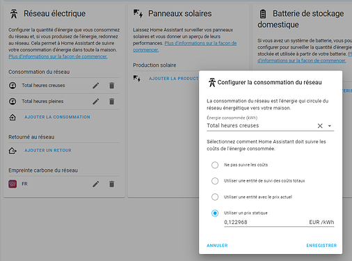 Configuration dashboard Energy