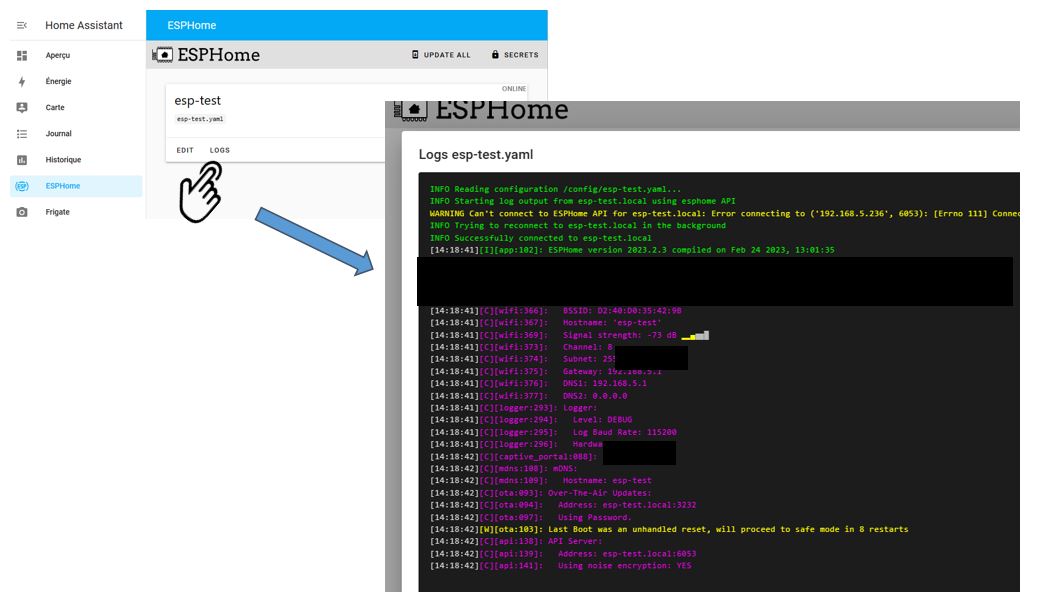 Lecture LOGS sur ESPHome