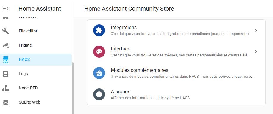 Interface de HACS dans Home Assistant