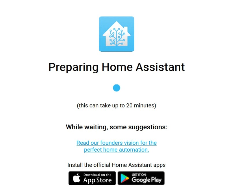 Image d’attente du premier lancement de Home Assistant