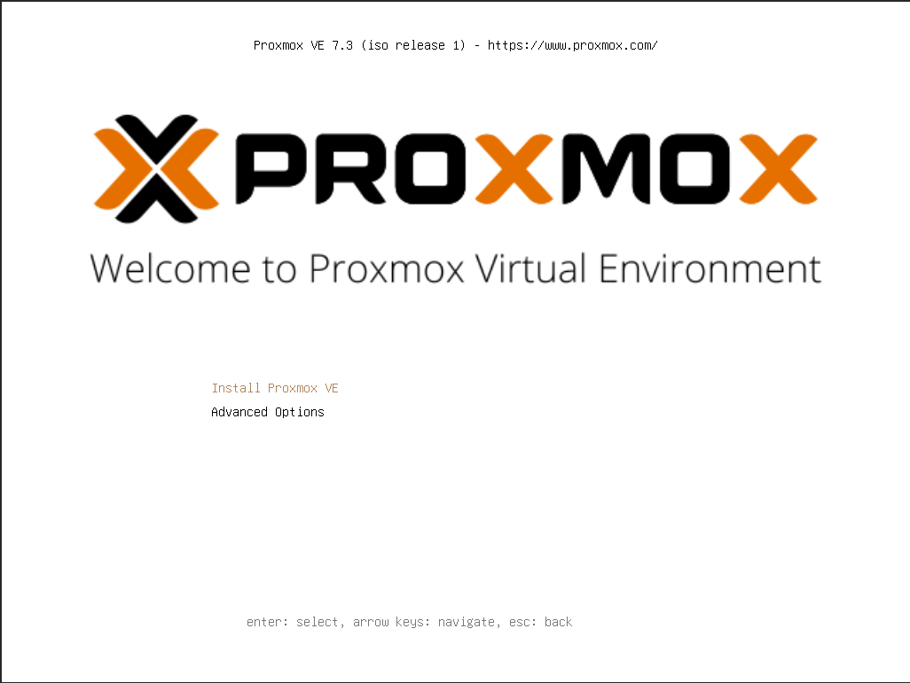 Écran accueil de l’installation de Proxmox
