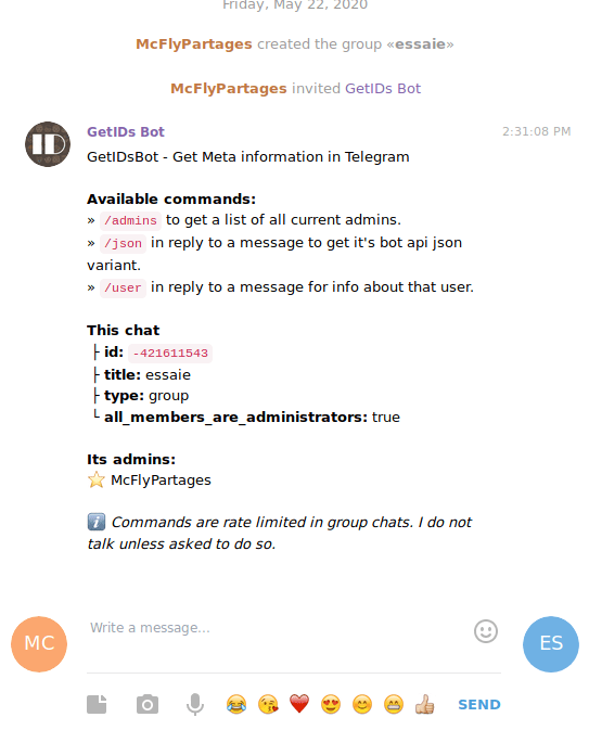 Récupérer BotId d’un groupe sur Telegram