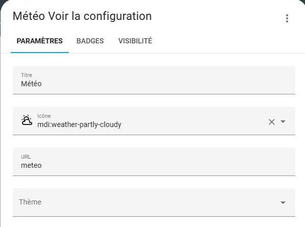 Configuration de la vue