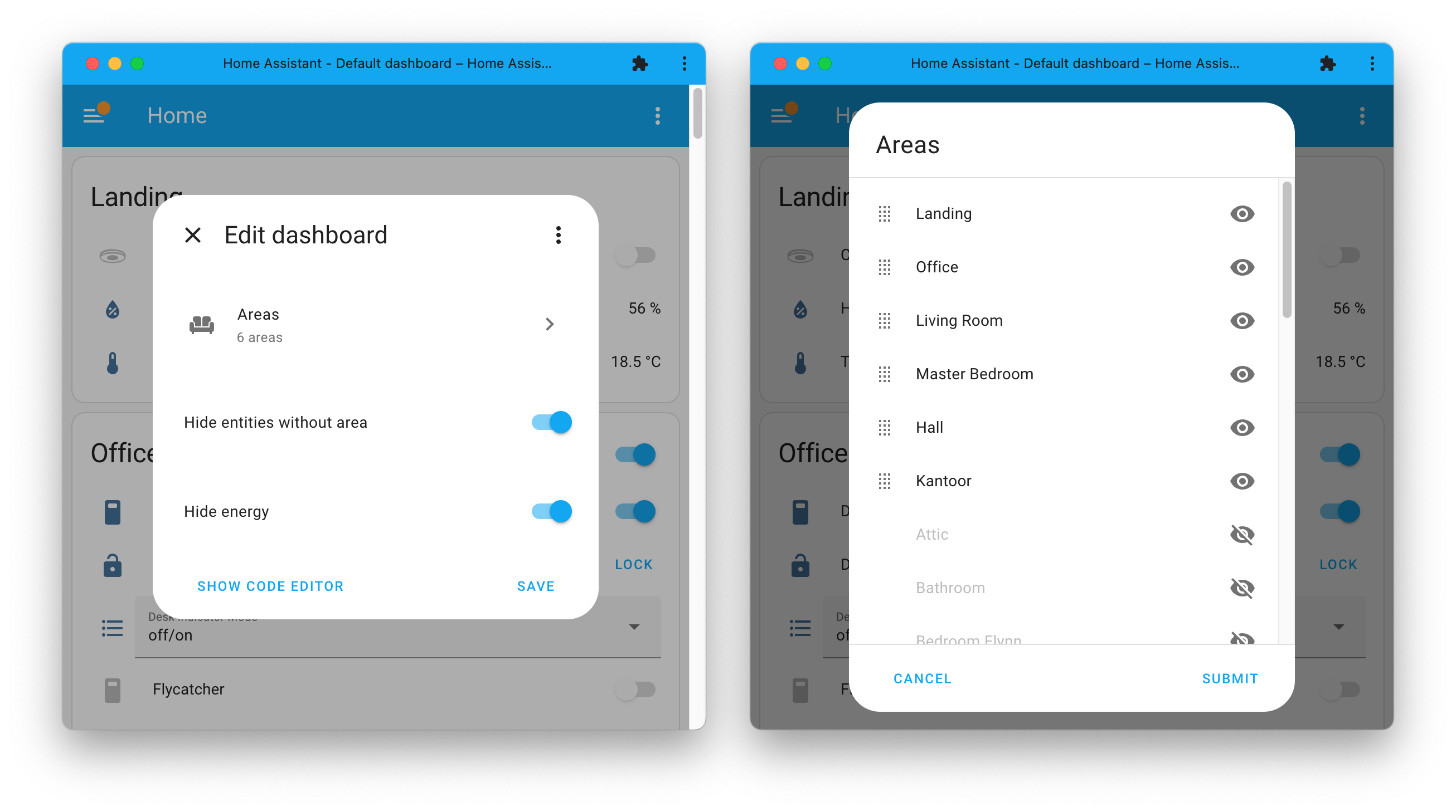 nouvelles options disponibles pour le tableau de bord par défaut généré